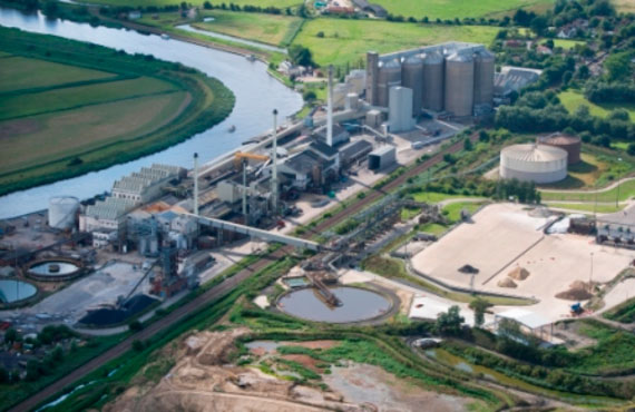 Ariel photograph of Cantley Sugar Beet Factory on the banks of the River Yare, in the Norfolk Broads